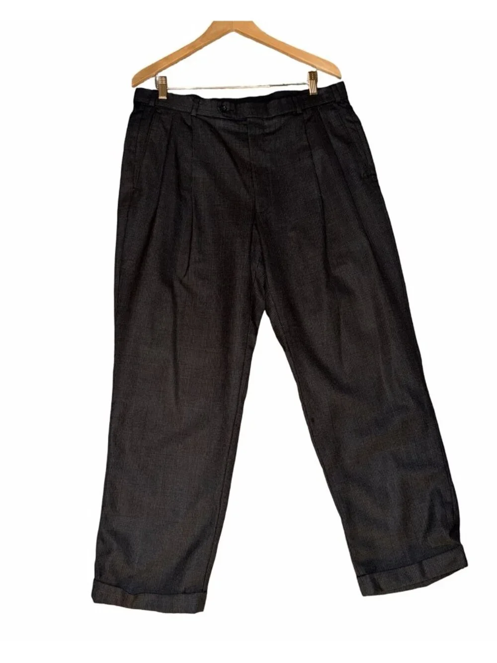 Brooks Brothers 346 Dress Pants 36x28.5 Wool Cashmere Glen Check Pleated Cuff